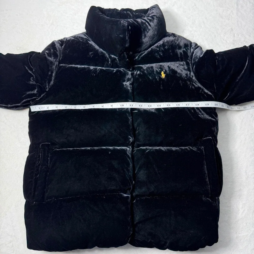 Polo Ralph Lauren Girls L Black Velvet Puffer Duck Down Jacket Fits Womens Small